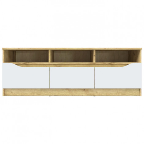 Meuble TV 3 Tiroirs "Miaso" 130cm Naturel & Blanc|Meuble TV|Paris Prix