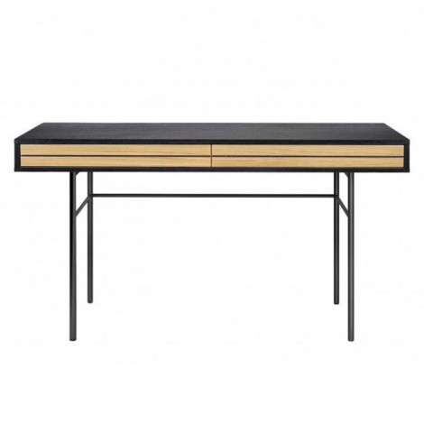 Bureau 2 Tiroirs en Bois "Stripe" 130cm Chêne & Noir|Bureau|Paris Prix
