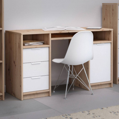 Bureau avec Rangements "Studi" 120cm Naturel & Blanc|Bureau|Paris Prix