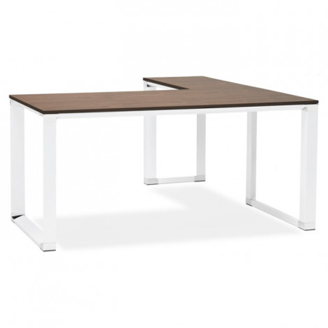 Bureau d'Angle Design "Hovik" 160cm Noyer & Blanc|Bureau|Paris Prix