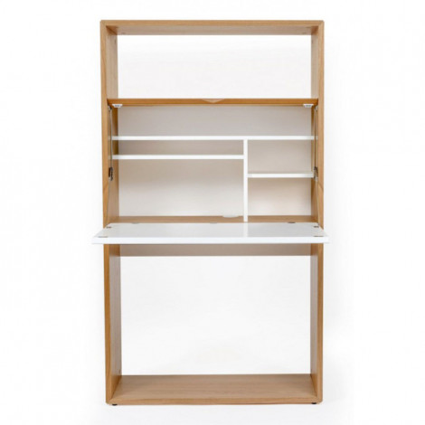 Bureau Secrétaire Design "Loma" 157cm Blanc & Chêne|Bureau|Paris Prix