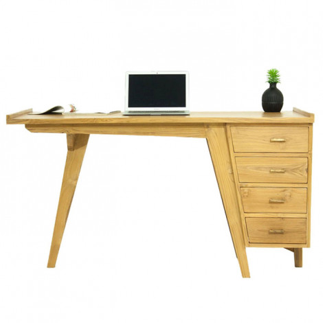 Bureau Design en Teck "Pokara" 140cm Naturel|Bureau|Paris Prix