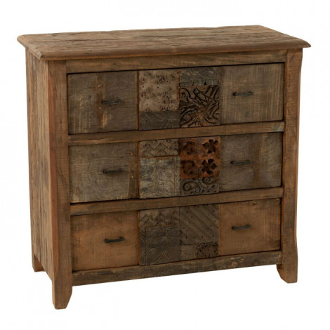 Commode 3 Tiroirs en Bois "Vieilli" 100cm Marron|Commode|Paris Prix