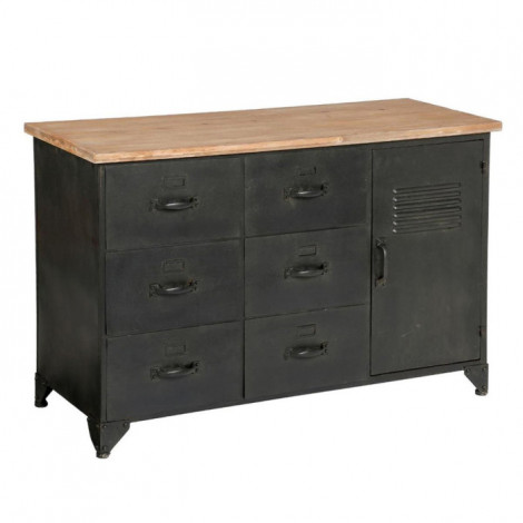 Commode 6 Tiroirs & 1 Porte "Torof" 108cm Noir|Commode|Paris Prix