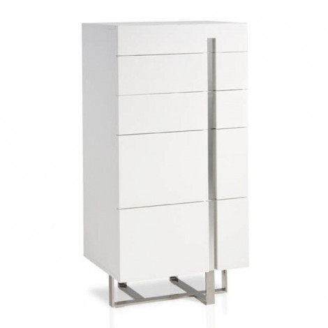 Chiffonnier 5 Tiroirs Design "Laura" 60cm Blanc Laqué|Commode|Paris Prix