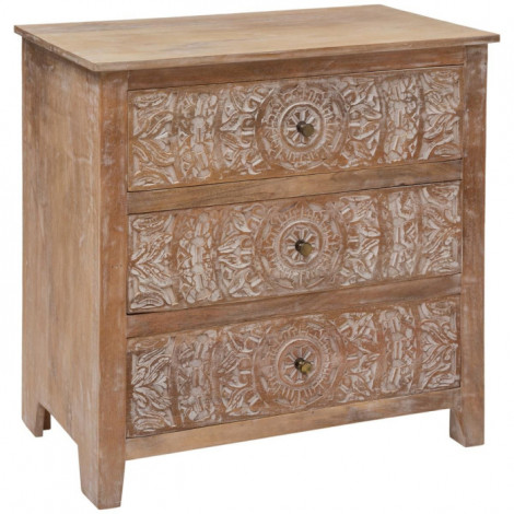 Commode 3 Tiroirs en Bois "Shirel" 80cm Naturel|Commode|Paris Prix