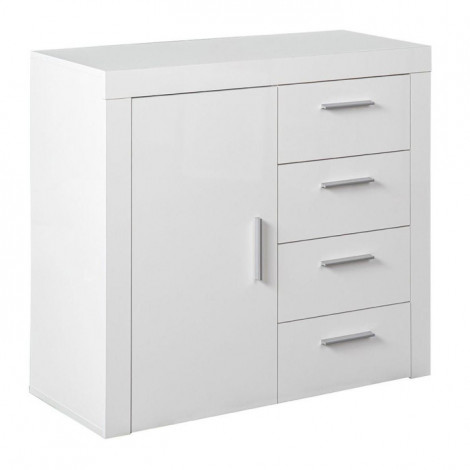 Commode 1 Porte & 4 Tiroirs FSC "Betro" 94cm Blanc|Commode|Paris Prix