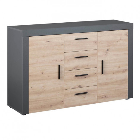 Commode 4 Tiroirs "Tabel" 134cm Chêne & Anthracite|Commode|Paris Prix