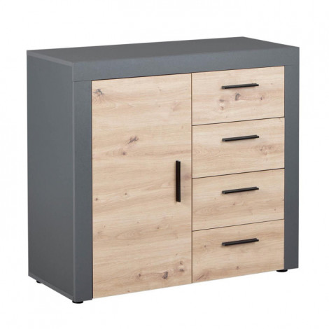 Commode 4 Tiroirs "Tabel" 94cm Chêne & Anthracite|Commode|Paris Prix