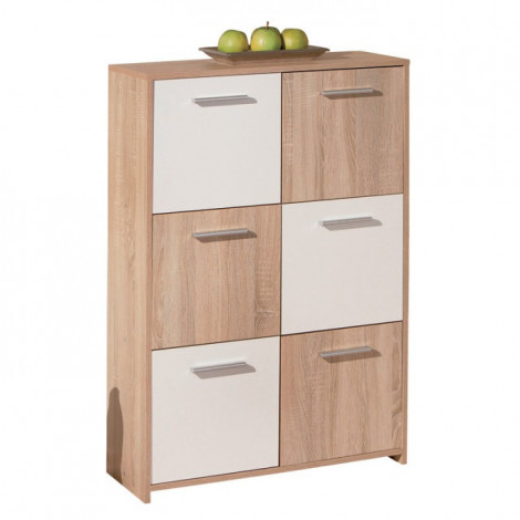 Commode 6 Portes "Victoria" 115cm Blanc & Naturel|Commode|Paris Prix