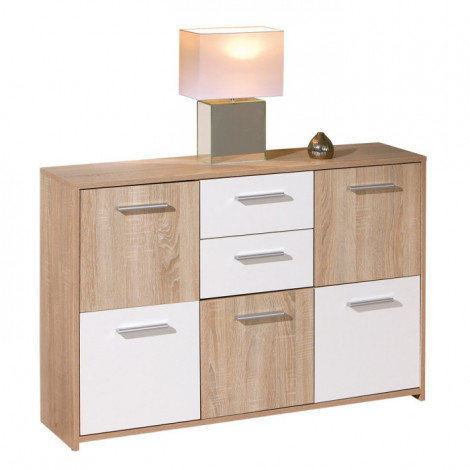 Commode 5 Portes "Victoria" 115cm Blanc & Naturel|Commode|Paris Prix