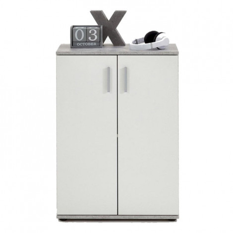 Commode 2 Portes Design "Bilo" 83cm Gris & Blanc|Commode|Paris Prix