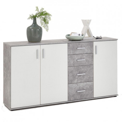Commode 3 Portes Design "Bilo" 160cm Gris & Blanc|Commode|Paris Prix