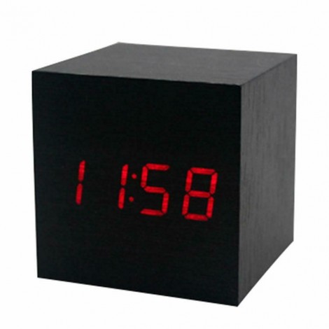 Horloge réveil à LED - Bois brun