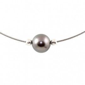 Collier perle de Tahiti - Gris acier