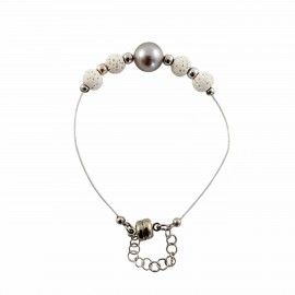 Bracelet perle de Tahiti et perles de lave sur câble inoxydable