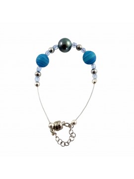 Bracelet perle de Tahiti et perles de verre sur câble inoxydable