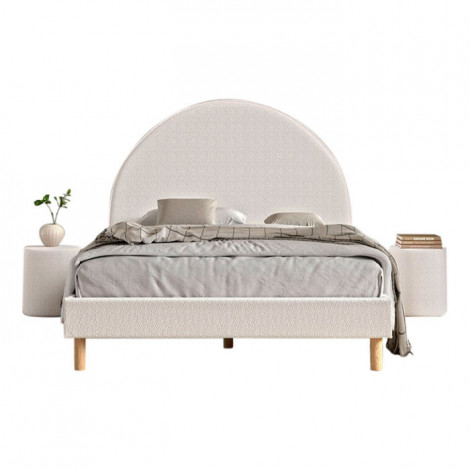 Pack - Lit Adulte & 2 Poufs Bouclés "Moon" 140x200cm Blanc|Lit Adulte|Paris Prix