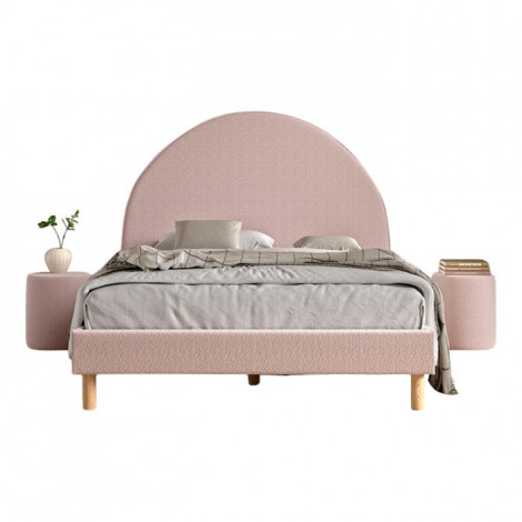 Pack - Lit Adulte & 2 Poufs Bouclés "Moon" 140x200cm Rose|Lit Adulte|Paris Prix