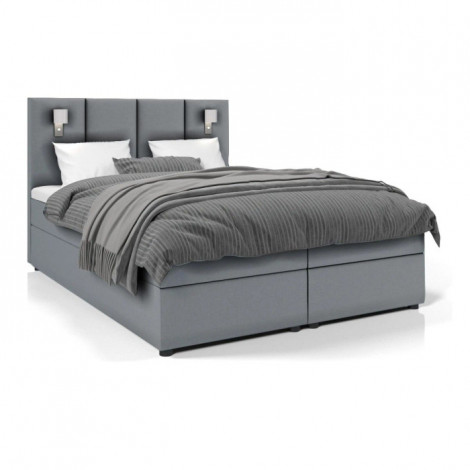 Lit Coffre, Matelas & Lampes "Sybel" 160x190cm Gris|Lit Adulte|Paris Prix