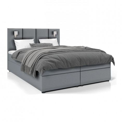 Lit Coffre, Matelas & Lampes "Sybel" 180x190cm Gris|Lit Adulte|Paris Prix
