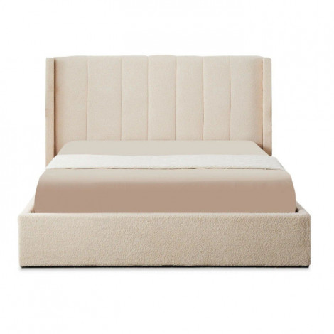 Lit Double Coffre Tissu Bouclette "Somia" 160x200cm Crème|Lit Adulte|Paris Prix