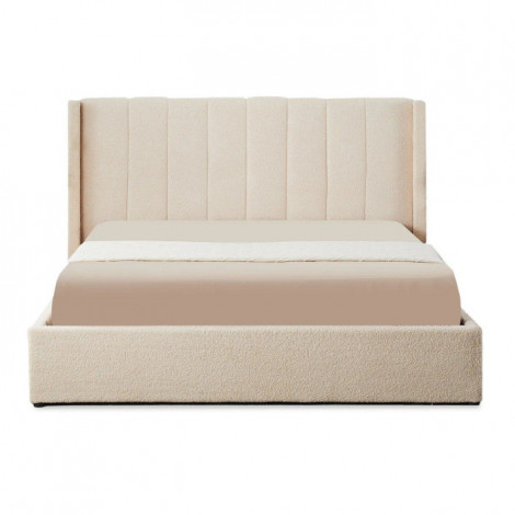 Lit Double Coffre Tissu Bouclette "Somia" 180x200cm Crème|Lit Adulte|Paris Prix