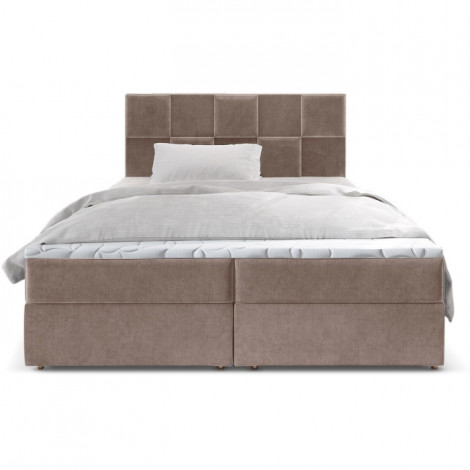 Lit Coffre & Matelas Velours "Natra" 160x200cm Taupe|Lit Adulte|Paris Prix