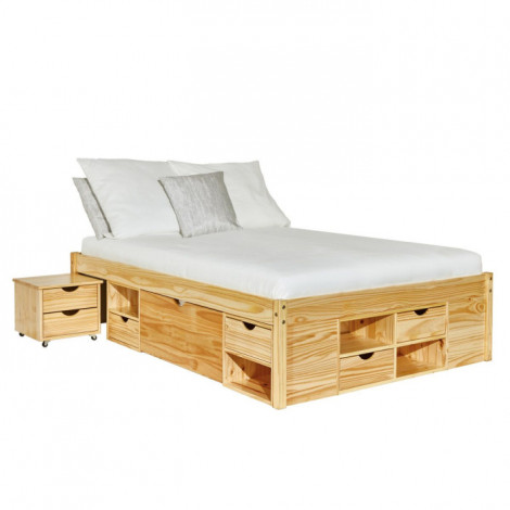 Lit Multi-Rangements "Clark" 180x200cm Naturel|Lit Adulte|Paris Prix
