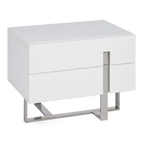 Table de Chevet 2 Tiroirs "Laura" 45cm Blanc Laqué|Chevet|Paris Prix
