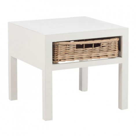 Table de Chevet avec Panier "Tonnin" 50cm Blanc|Chevet|Paris Prix