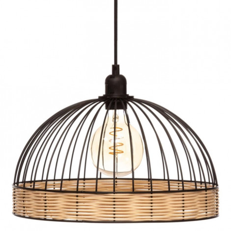 Lampe Suspension Rotin & Métal "Suwa" 35cm Noir|Suspensions|Paris Prix