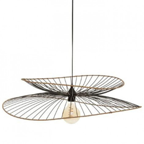 Lampe Suspension Déco "Métal & Rotin" 69cm Noir|Suspensions|Paris Prix