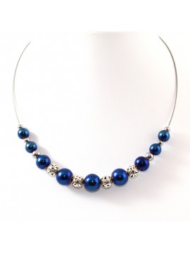 Collier perles d'Hématite bleu