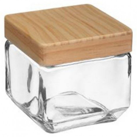 Bocal Carré Verre & Pin "Nyna" 0,85L Transparent|Boites de Rangement|Paris Prix