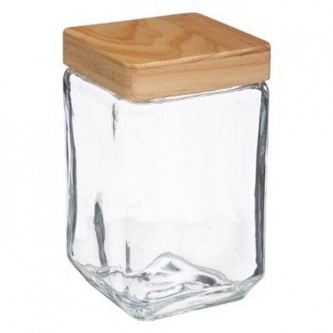 Bocal Carré Verre & Pin "Nyna" 1,7L Transparent|Boites de Rangement|Paris Prix
