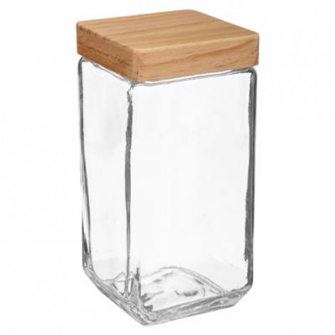 Bocal Carré Verre & Pin "Nyna" 2L Transparent|Boites de Rangement|Paris Prix