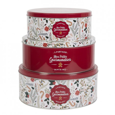 Lot de 3 Boîtes en Métal "Mes Petites Gourmandises" 25cm Rouge|Boites de Rangement|Paris Prix