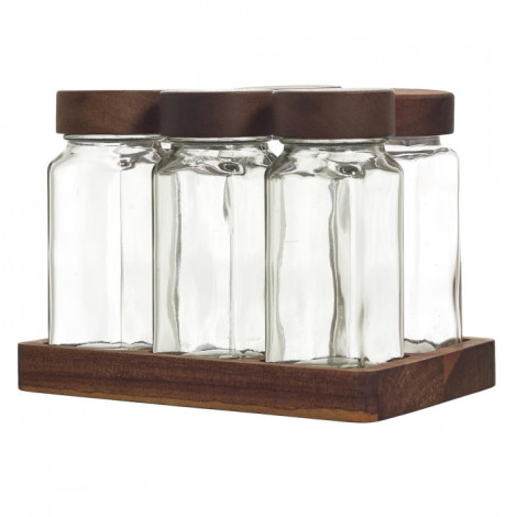 Lot de 6 Bocaux à Épices "Acacia" 17cm Transparent|Boites de Rangement|Paris Prix