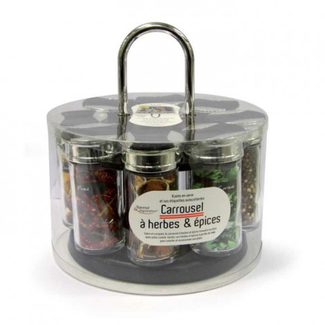 Carrousel à Herbes & Épices "8 Pots" 19cm Noir|Boites de Rangement|Paris Prix