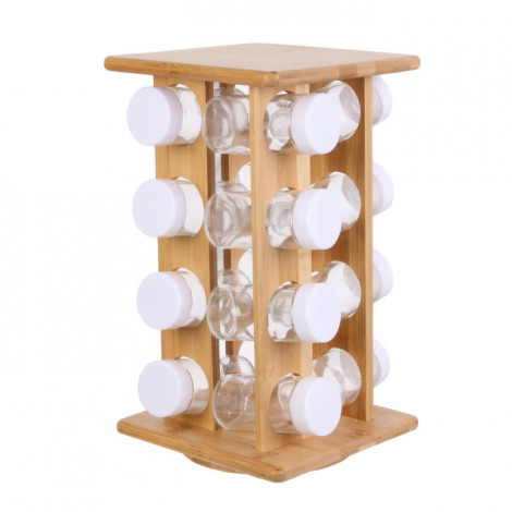 Présentoir à Épices Bambou "16 Pots" 31cm Naturel|Boites de Rangement|Paris Prix