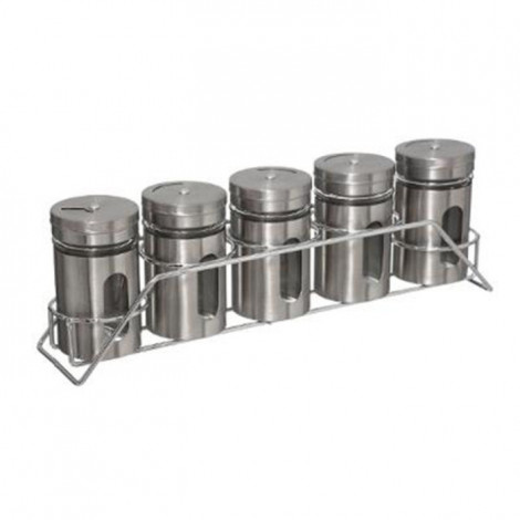 Lot de 5 Pots à Épices "Rack" 28cm Argent|Boites de Rangement|Paris Prix