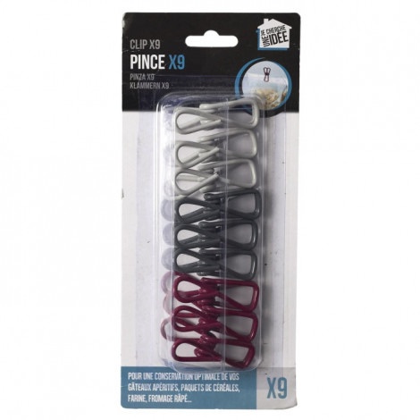 Lot de 9 Pinces "Ferme Sachet" 10cm Gris|Conservation|Paris Prix