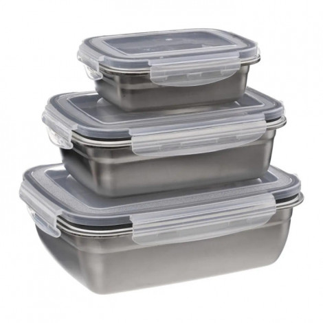 Lot de 3 Boîtes de Conservation "Clipeat" 23cm Gris|Conservation|Paris Prix