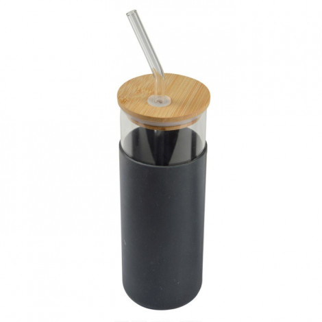 Gourde & Paille en Verre "Silicone" 0,5L Anthracite|Conservation|Paris Prix