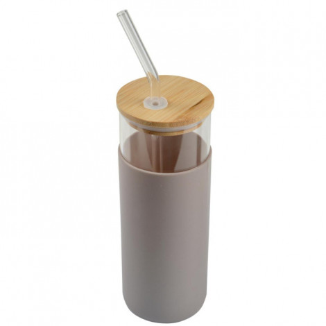 Gourde & Paille en Verre "Silicone" 0,5L Taupe|Conservation|Paris Prix