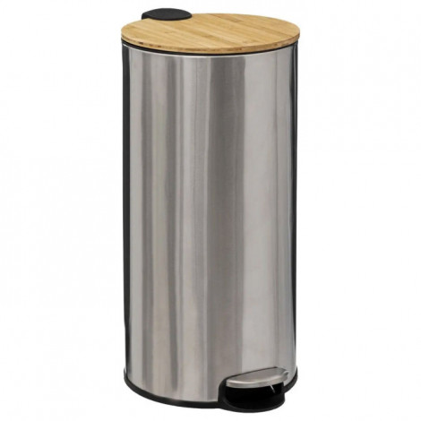 Poubelle en Métal & Bambou "Natureo" 30L Argent|Equipement de Cuisine|Paris Prix