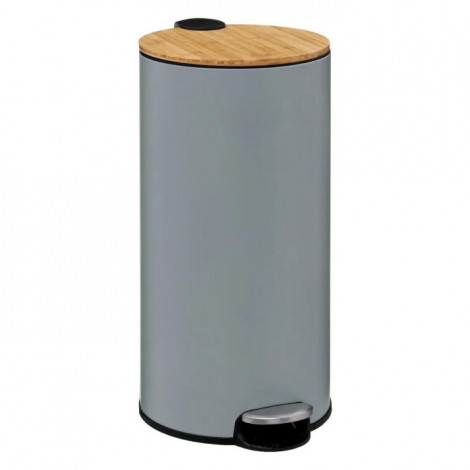 Poubelle en Métal & Bambou "Natureo" 30L Gris|Equipement de Cuisine|Paris Prix