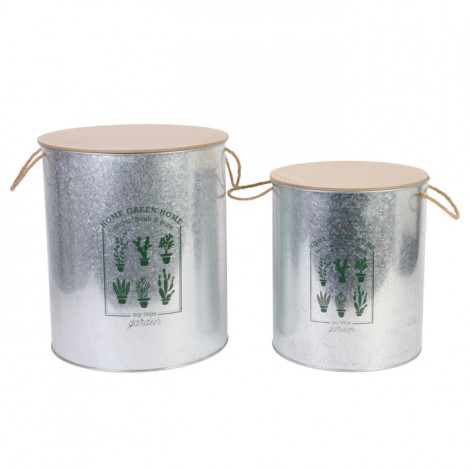 Lot de 2 Poubelles en Métal "Little Market" 35cm Gris|Equipement de Cuisine|Paris Prix