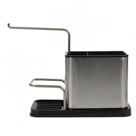 Porte Éponge & Brosse "Inox" 22cm Argent & Noir|Equipement de Cuisine|Paris Prix